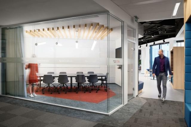 corner meeting room with glass partition
