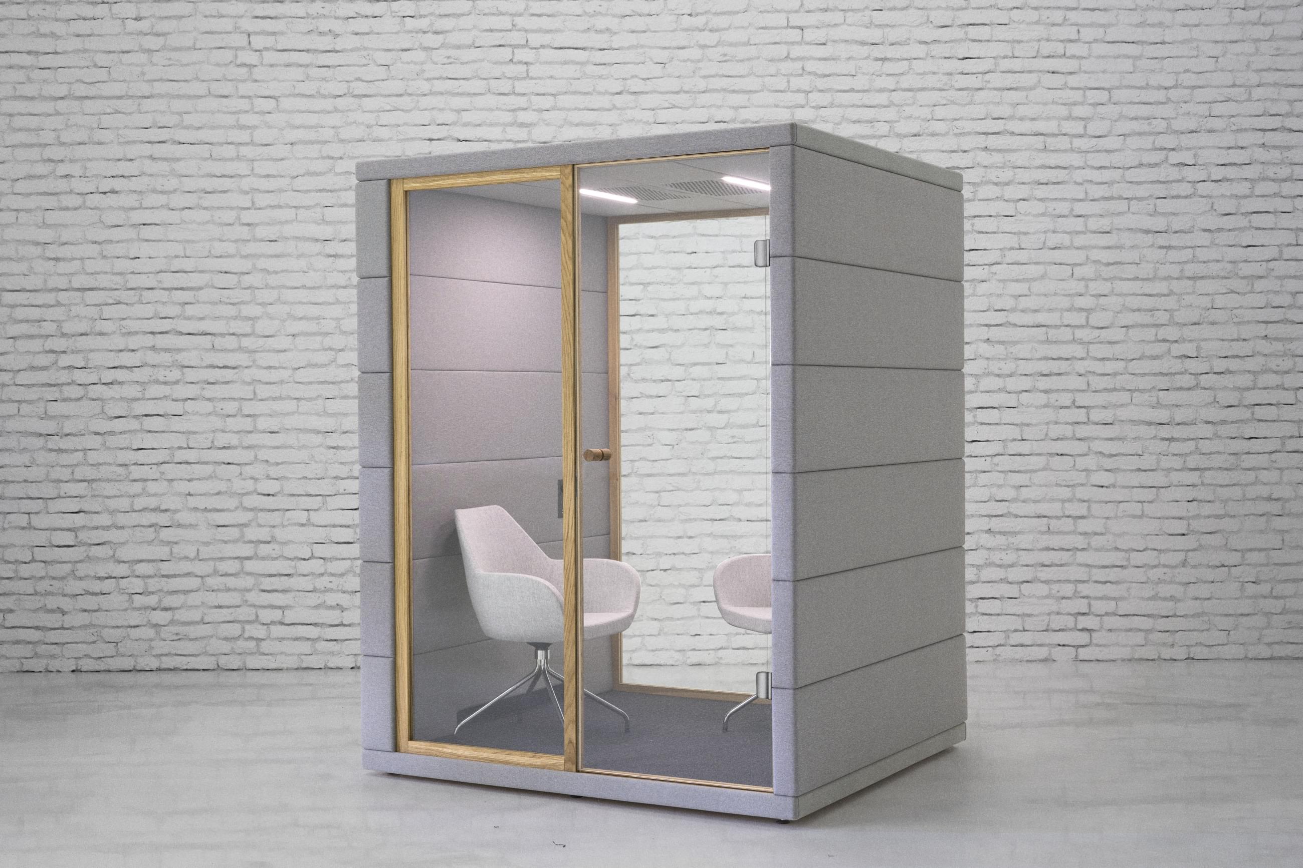A micro office is a small, soundproofed room.