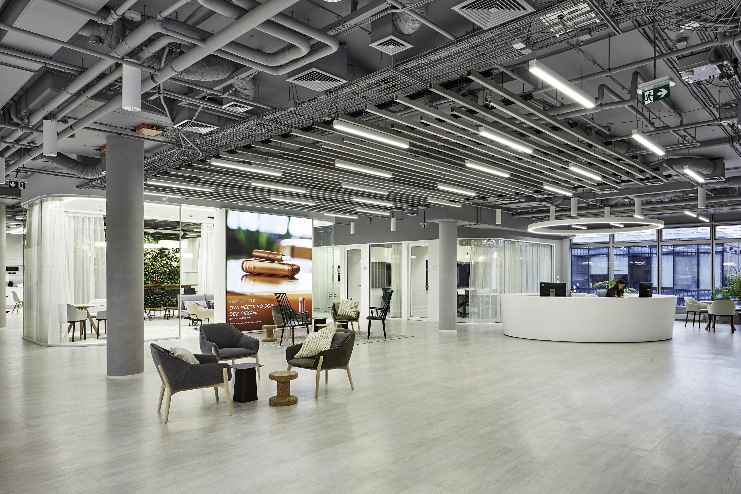 Phillip Morris reception with exposed ceiling