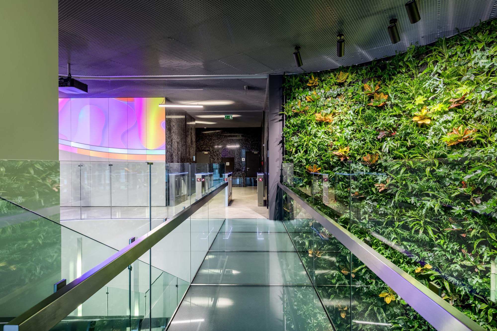 Hallway with vertical green wall 