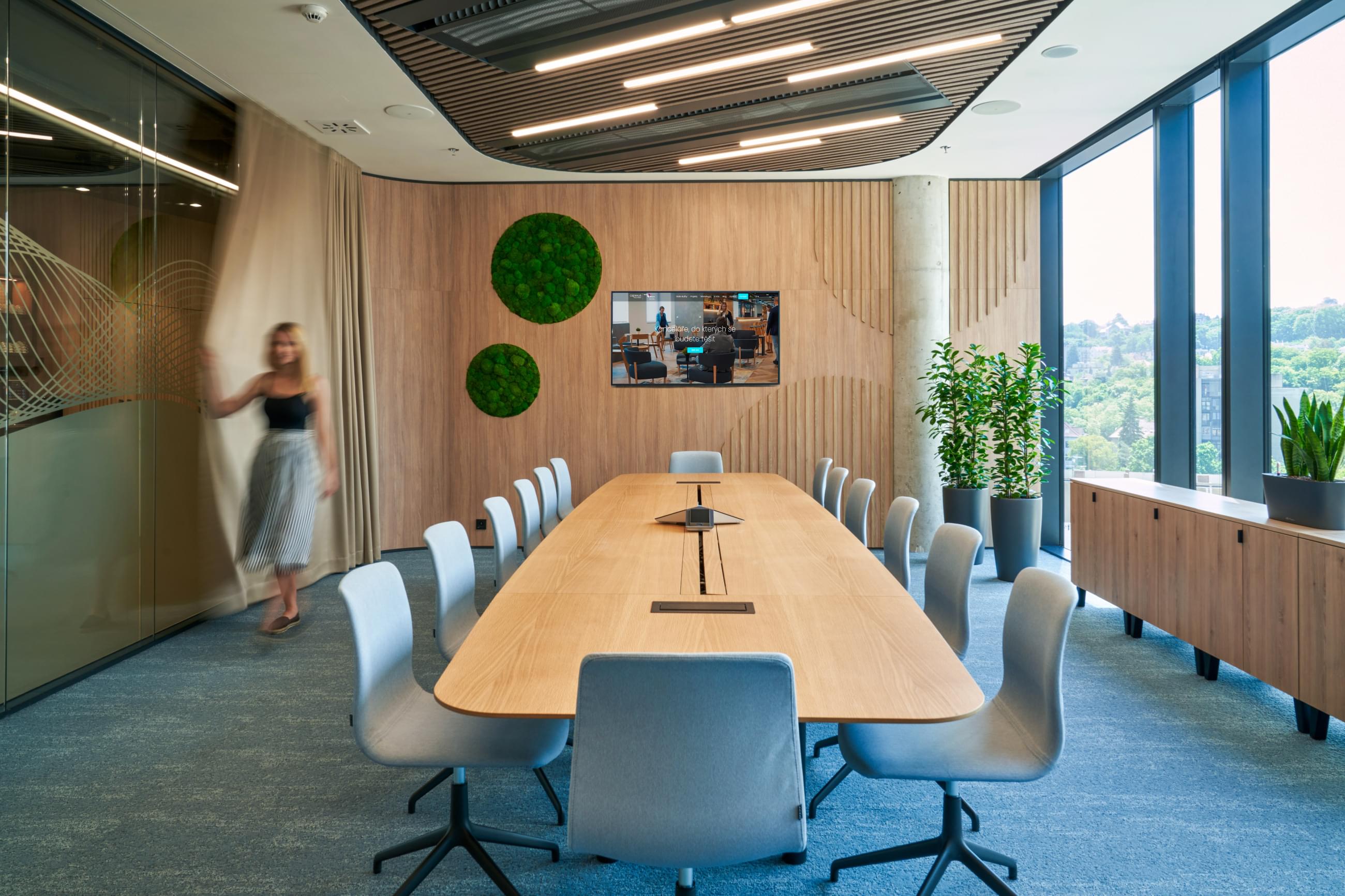 Zasedací místnost s prvky zeleně