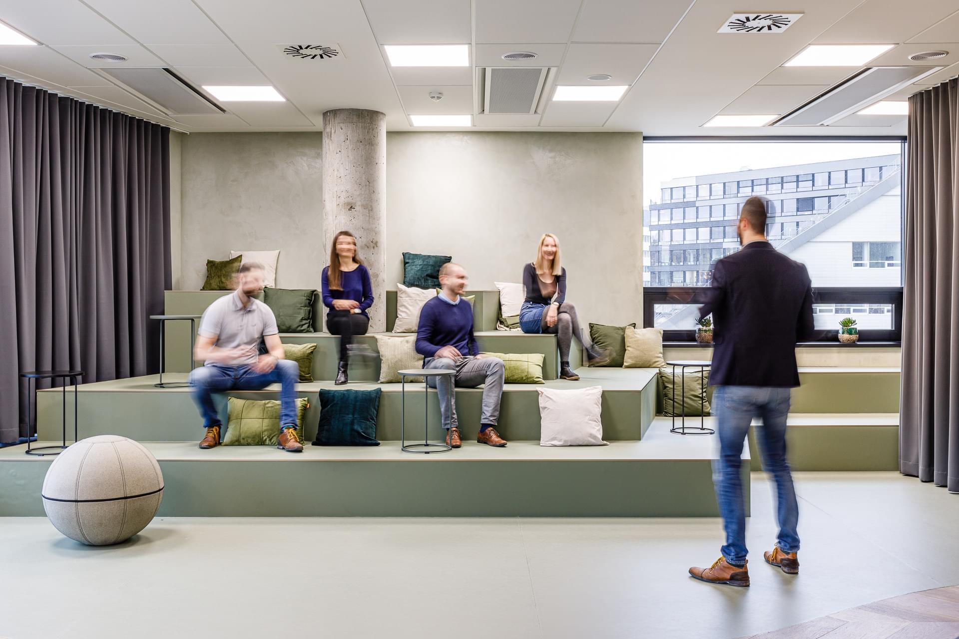Lecture room with podium for conferences in green