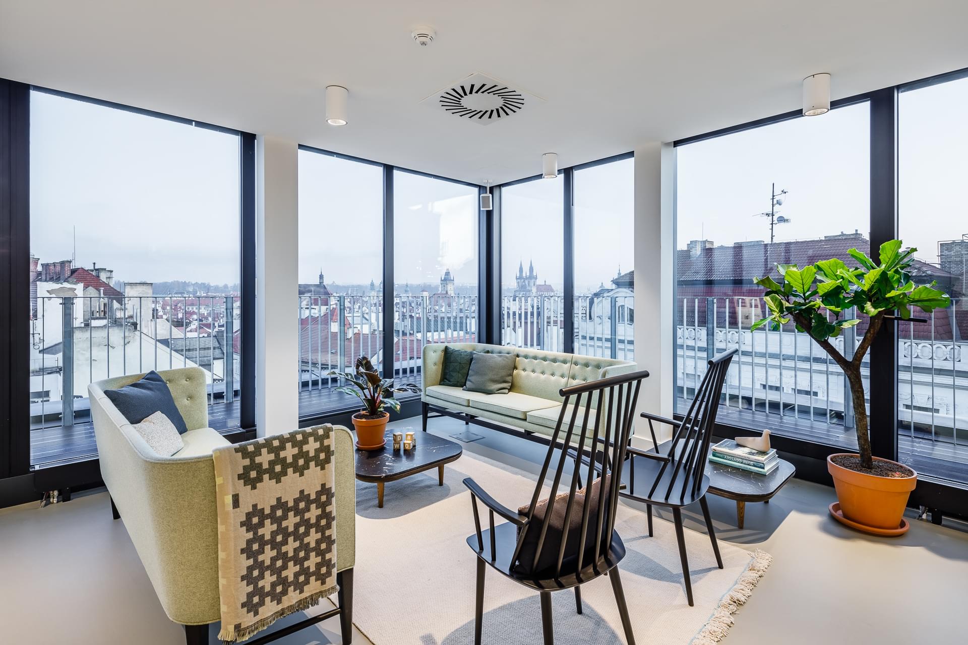 Padded seating benches provide great views