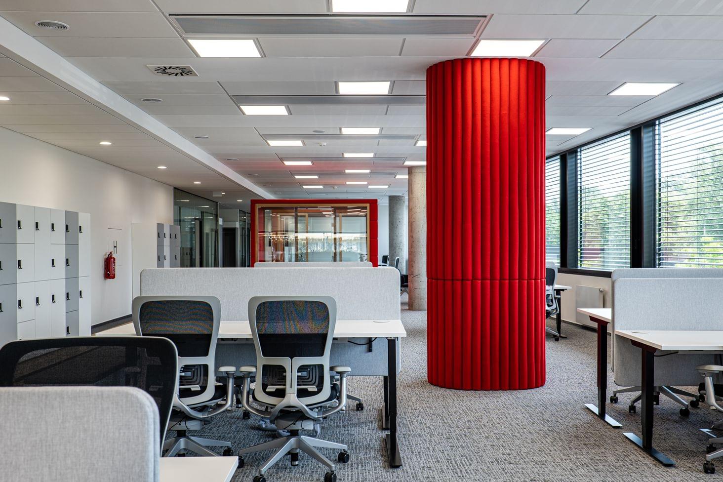 Open space office with acoustic elements in STATS Perform