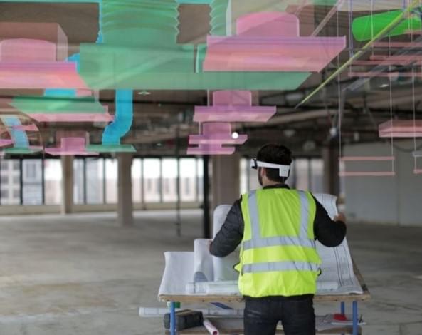 a worker working in a huge empty space