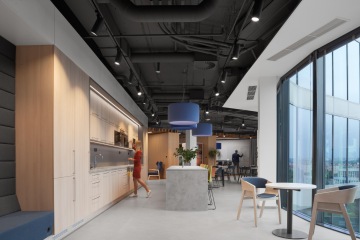 Spacious corporate kitchen in a minimalistic design