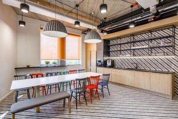 Company kitchen with comfortable seating for lunch or breakfast