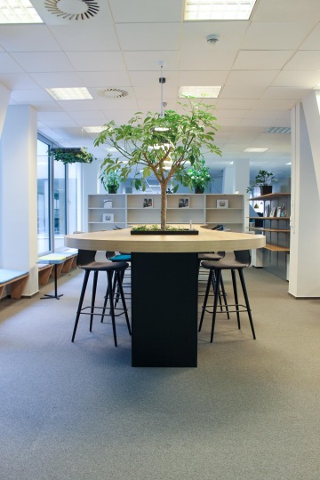 Coworkingový stůl s vysokými židlemi