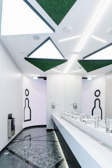 At ladies toilets are wash basins, stoneware flooring and large format tiling.