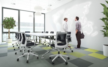 Vizualizace zasedací místnosti se svítící LED mapou světa na zdi ve firmě CBRE