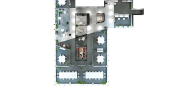 Betonová podsvícená recepce v HOCHTIEF