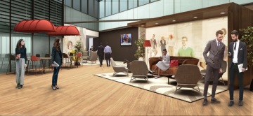 Ve velké lobby jsou různé zóny posezení zahrnující kavárenský bar nebo pohodlná čalouněná křesla.