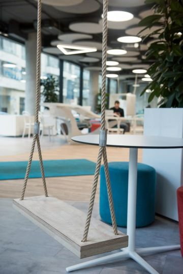 Close-up view on a swing at Hello bank company.