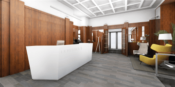 Vizualizace recepce a lobby prostoru v budově I. P. Pavlova