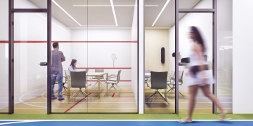 Glazed meeting room with the theme of sport in SPORTISIMO.