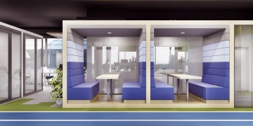Meeting boxes with soft seating seats in SPORTISIMO.