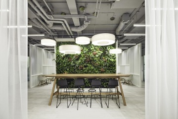 led office lighting and green wall