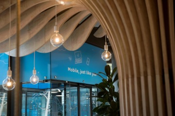 The wooden sculpture of the tree with an interesting lighting solution dominates the lobby.