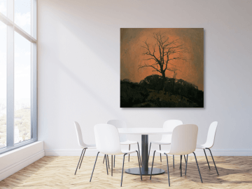 Světlý interiér zasedací místnosti s dominantním obrazem v pozadí