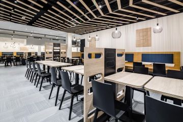 Moderní styl Kantýny v BHS Oregon House je využívaný, jak pro schůzky, tak obědové přestávky