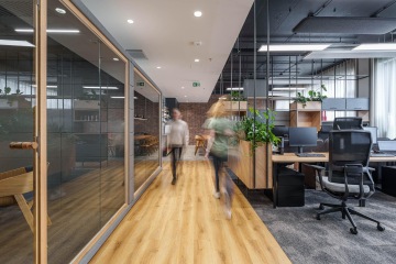 Modern comfortable interior in the form of office desks and screens