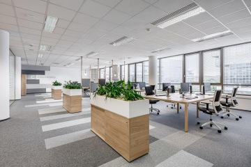 Open space prostředí s akustickými doplňky ve firmě živých rostlin ve firmě Centropol