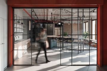 Glass entrance to the kitchen area