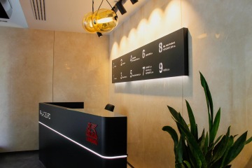 Shot of the black reception desk in the Euro Palace