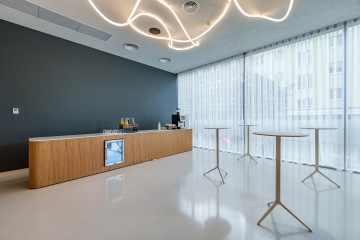 Private event space with atypical chandelier