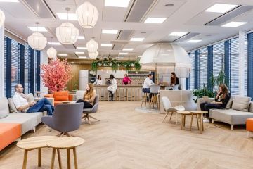 A large common room filled with people