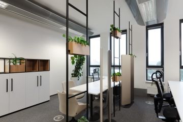 Office with acoustic wall and plants