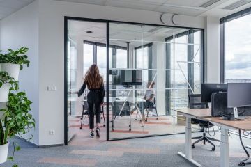 Glass-walled meeting room