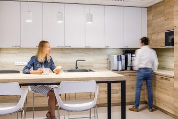 Modern work kitchen with wooden elements in the Toyota company