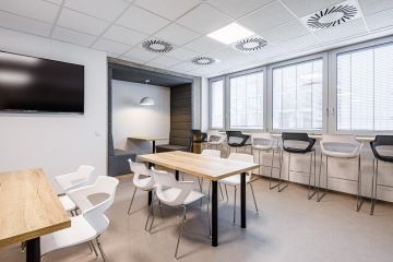 Workspace in a modern design with a box for employees to rest at Toyota