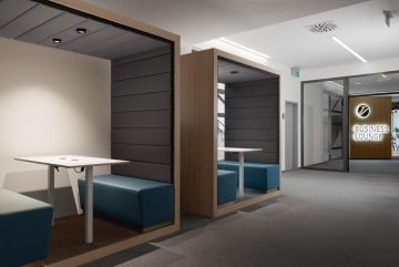 Train coupe design with comfortable seats at UniCredit Bank