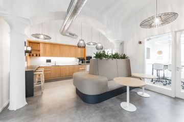 Kitchen with vaulted ceiling