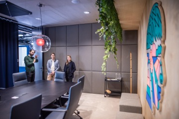 Discussing art in the boardroom