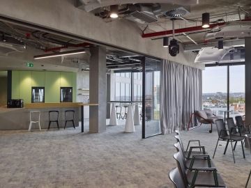 Café serving as a kitchenette for employees and a space for catering