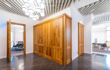 sturdy wooden cabinets as an elegant part of the workspace