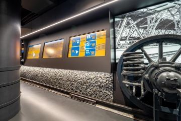 railway wheel in the information center and gabion wall