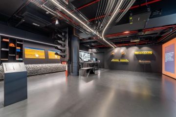 spacious information center with touch screens