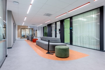 Entrance area with geometric seating