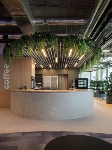 Firemní kavárna ve dřevě se zelení